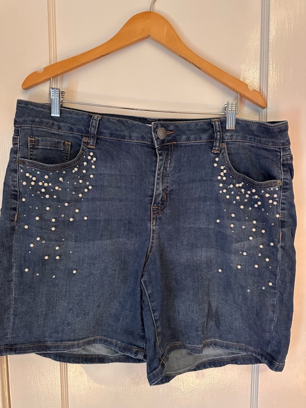 Lane Bryant Dark Blue Denim Jeans with Gem and Pearl embellishment